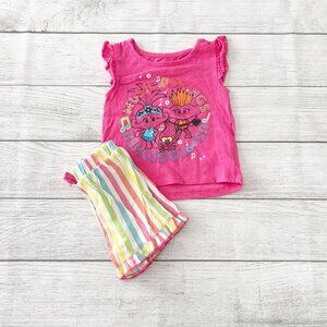 Trolls Toddler Girl 2-Piece Outfit Set Graphic Top & Rainbow Stripe Shorts 2T